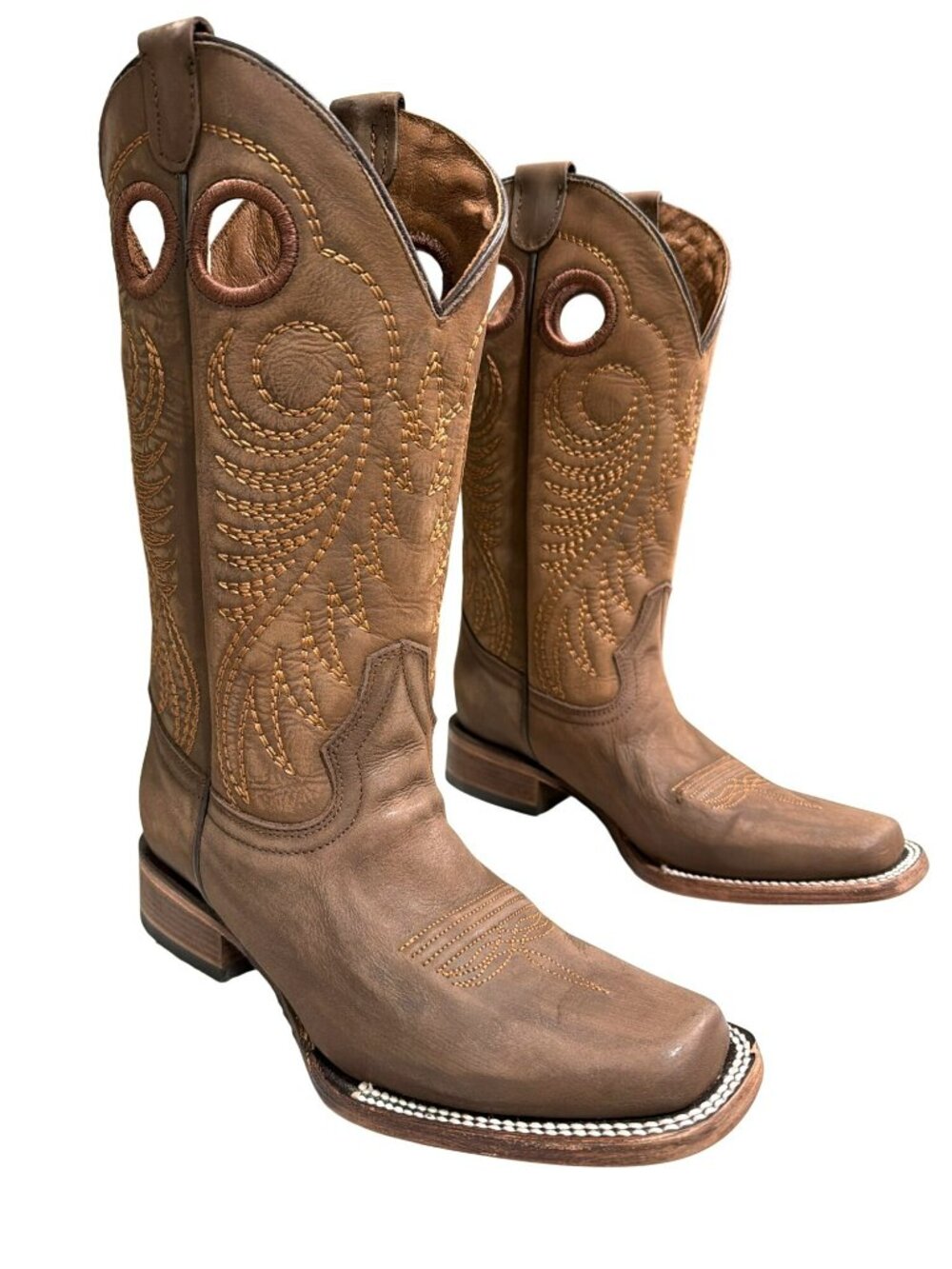 Circle G Brown Leather Square Toe Classic Cowboy Western Boots New